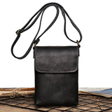 WIAOFELLAS  -  Retro Flip Black Small Shoulder Bag for Men Genuine Leather Sling Crossbody Bags Minority Design Man Simple Mobile Phone Bag