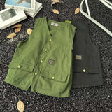 WIAOFELLAS  -  V-neck Men's Tank Tops Single Breasted Solid Color Sleeveless Casual Menswear Loose Pocket Malek Vests Summer