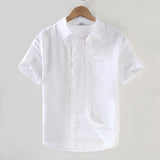 WIAOFELLAS  -  New Summer Men's Pocket Cardigan Square Collar Shirt Casual Cotton Linen Basic Short Sleeve Thin Style