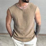 WIAOFELLAS  -  Men Summer Sleeveless O-Neck Knit Tank Top Pullover Tee Male Clothing Casual Short Sleeve Fashion Solid Breathable Vest For Male