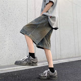WIAOFELLAS  -  Vintage Men Gradient Soliced Big Pocket Denim Shorts Fashion High Street Loose Straight Short Pants Male Summer