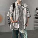 WIAOFELLAS  -  Summer Blue Short Sleeved Shirt Men Fashion Society Mens Dress Shirt Korean Loose Casual White Shirt Mens Office Formal Shirts