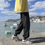 WIAOFELLAS  -  Trendy White Dstring Trousers for Men Casual Loose Fit Low Waist Long Pants Youthful Energy Sle Summer Thin Material