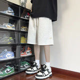 WIAOFELLAS  -  Summer Men New Loose Street Casual Solid Color Comfortable Shorts Elastic Waist Black Youth Drawstring All-match Middle Pants