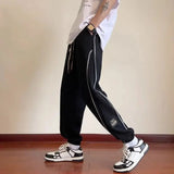 WIAOFELLAS  -  Trendy Version Personalized Street Fashion Loose Casual Pants Men's Patchwork Pocket Striped Drawstring Straight Sports Trousers