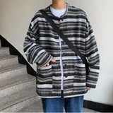 WIAOFELLAS  -  Cardigan Jacket Men's Japanese Retro Loose Lazy Style Sweater Striped Vintage Trendy Brand Jacket
