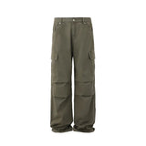 WIAOFELLAS  -  Spring New Fashion Men's Casual Trendy Solid Color Loose Wide Leg Spliced Straight Cargo Denim Trousers Male Jeans Pants Clothes