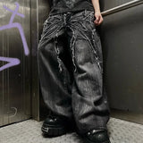 Wiaofellas  -  Men Y2K Gothic Spider Baggy Jeans Distressed Washed Raw Edge Wide Leg Denim Pants Hip Hop Streetwear Ghost Loose Trousers