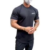 Wiaofellas  -  Men's Short Sleeve Sport T-Shirt Summer Solid Color Roung Neck Gym Slim Tees Youth Casual Breathe Running Top