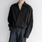 WIAOFELLAS  -  Men Shirt Solid Color Lapel Long Sleeve Loose Korean Style Tops Male Shirts Streetwear Fashion Casual Men Clothing