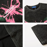 WIAOFELLAS  -  Men Hip Hop Streetwear Retro T Shirt Washed Old Butterfly Print Tshirt Cotton T-Shirt Short Sleeve Racing Style Tops Tees New