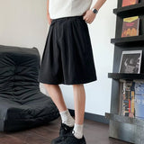 WIAOFELLAS  -  Fashion Men's Solid Color Pleated Design Casual Shorts Trendy Summer High-waisted Straight Loose Short Pants Male