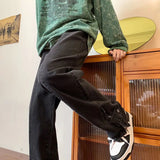 WIAOFELLAS  -  High Street Original American Trendy Wide Leg Jeans Men Autumn Winter New Korean Button Pocket Zipper Loose Straight Pants