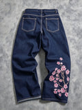 Wiaofellas  -  Daily Outdoor Casual Denim Pants Mens Autumn Warm Wide Leg Trousers Pattern Print Denim Loose Fit Bottoms For Male