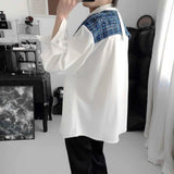 WIAOFELLAS  -  Winter New Men's Patchwork Long-Sleeve Shirt American Retro Fashion Trendy High Street Casual Loose Niche Men's Tops
