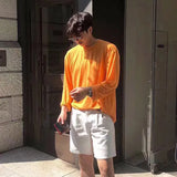 WIAOFELLAS  -  Fashionable Simple Long Sleeved T-shirt Solid Color Loose Sunscreen Tops Korean Slightly Transparent Thin Men's Bottom Tshirts