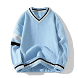 WIAOFELLAS  -  Autumn Winter Retro Sport V-neck Pullover Sweater Men's Casual Loose Knitted Pullovers Men Large Size High Quality Sweaters 2025