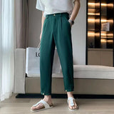 Wiaofellas Summer Men's Fashion Trend Ice Silk Fabric Suit Pants White/black/green Color Nine Point Casual Pants High-quality Trousers