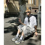 Wiaofellas  -  New Summer Men's American Vintage Cargo Shorts With Large Pockets Design Loose Wide Leg Knee Length Capri Pants