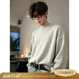 WIAOFELLAS  -  Korean Loose Fit Thiened ey round Ne Sweater Men's Autumn Winter Fce Lined Knitted irt American Sle Base Layer