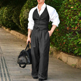 WIAOFELLAS  -  Men Sets Striped V Neck Sleeveless Crop Tops Vests & Pants Two Pieces Sets Streetwear Fashion Men's Casual Suits