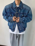 Wiaofellas  -  Trendy Button-up Lapel Washed Jean Coats Mens Fall Loose Outerwear Streetwear Vintage Long Sleeve Jacket Men
