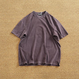 WIAOFELLAS  -  Heavy wash short sleeve T-shirt men drop shoulder sleeve solid color loose summer round neck half sleeve T