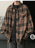 Wiaofellas  -  Retro Plaid Shirt with Long Sleeves for Men's Design Loose Feel