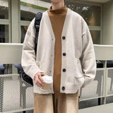 WIAOFELLAS  -  Korean Sle Casual Loose Knitted Sweater Men's Autumn Trendy Simple Open Cardigan Sweater New Lazy Outerwear
