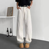 WIAOFELLAS  -  New Men's Denim Pants Solid Color Deconstruction Korean Style Straight Trousers Wide Leg Cleanfit Male Jeans 2025 24K4269