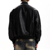 WIAOFELLAS  -  Vintage Texture PU Leather Jacket Men Spring Streetwear Fashion Mens Cropped Jacket Coat Stylish Stand Collar Leather Coats