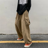 Wiaofellas  -  Khaki Cargo Pants Men Elastic Waist Baggy Trousers Fashion Overalls Oversized Bottoms Summer Vintage Male Y2K Clothes Streetwear