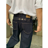 WIAOFELLAS  -  American High Street Redline Denim pants Men Spring Autumn Vintage Dark Straight Trousers Fashion Loose Back Paris Buckle Jeans
