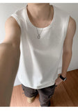 WIAOFELLAS  -  Embroidery Design Men's Tankk Tops Casial Round Collar Sleeveless Tops Solid Color Loose Pullover Male Vests Summer