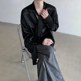 WIAOFELLAS  -  Summer Men's Solid Color Ribbon Casual Shirts Fashion New Long Sleeves Single Button V-neck Tops Male