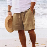 WIAOFELLAS  -  Men's Shorts Men's Clothing New Beach Pants Solid Color Drawstring Elastic Waist Outdoor Loose Casual Breathable Slash Pockets