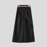 Wiaofellas  -  Men's Wide Leg Pants Solid Color Button Casual Irregular Trousers For Man Streetwear Baggy Leisure Pantalones Pants