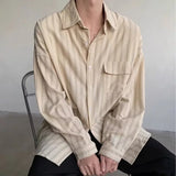WIAOFELLAS  -  Stylish Mens Long Sleeve Shirts Spring Autumn Outdoor Casual Buttoned Lapel Cardigan Tops Men Trendy Striped Printing Shirt