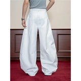 Wiaofellas  -  Men's Casual White Wide Leg Pants Street Style Versatile Design Large Straight Cut Long Trousers