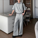 WIAOFELLAS  -  Men Sets Patchwork Lapel Short Sleeve T Shirt & Pants Two Pieces Sets Streetwear Loose Fashion Men's Casual Suits