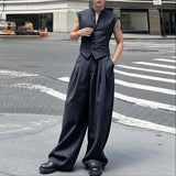 WIAOFELLAS  -  Men Striped Sets Stand Collar Sleeveless Vests & Pants Two Pieces Sets Streetwear Loose Fashion Men's Casual Suits S-5XL