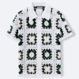 WIAOFELLAS  -  Summer French Retro  Men's Hook Flower Knitted Polo Shirt Casual Versatile Hollow Outs Short Sleeved Knit Shirt For Male Tops