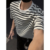 WIAOFELLAS  -  Trendy New Men's Straight Contrast Color Loose T-shirts Fashion 2025 Summer Casual Short Sleeves O-neck Tops Male