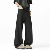 WIAOFELLAS  -  Belt Design Men's Suit Pants Solid Color Draping Ice Silk Deconstruction Straight Wide Leg Loose Male Bottom Summer