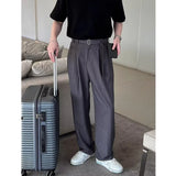 WIAOFELLAS  -  Casual ay Draped Wide Leg Men's Summer Pants Thin Straight Loose Fit Belted Suit Trousers Long Casual Youth Faion