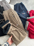 WIAOFELLAS  -  Thiened Fce Lined Straight Leg Casual Pants for Men And Women Couples Winter Warm Trousers Slim Fit Leisure Trousers