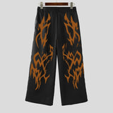 WIAOFELLAS  -  Casual Printing Wide Leg Trousers Men Street Fashion Loose Long Pants Gradient Pattern Handsome Button Male Bottoms