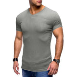 WIAOFELLAS  -  Summer Men's T Shirts Sports and Fitness Short-sleeved T-shirts European and American Men Slim V-neck Top Ice Silk Tshirt