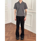 WIAOFELLAS  -  Romange Italian-style cat eye stone knitted short-sleeved men's old Qian style outfit base T-shirt Autumn clothes