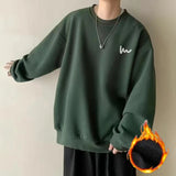 WIAOFELLAS  -  No Hat Hoodies Men Baggy Plus Velvet Thicken Sweatshirts Handsome Warm Print Design Korean Fashion All-match High Street Daily